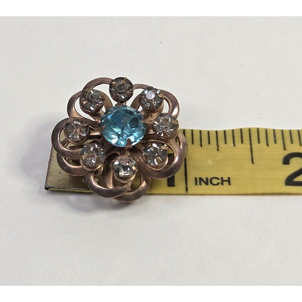 Vintage Multi Layer Copper Flower Rhinestone Brooch - Picture 8 of 8